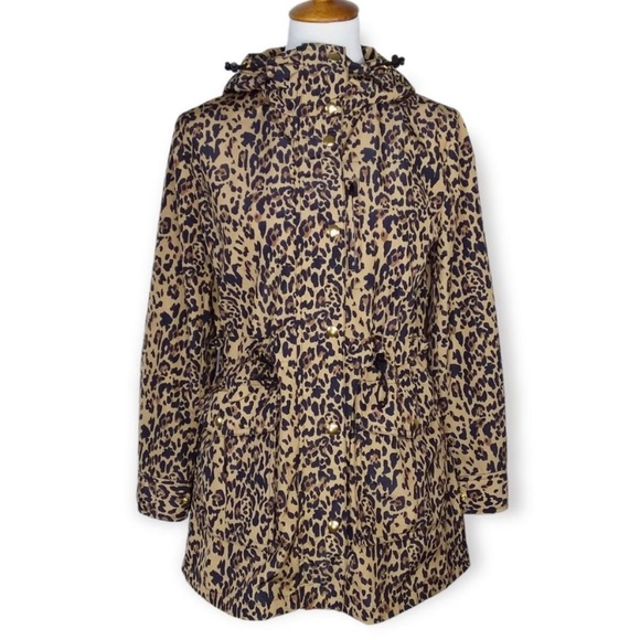 J Crew Perfect Rain Jacket Leopard Print Hooded XS - Picture 10 of 15